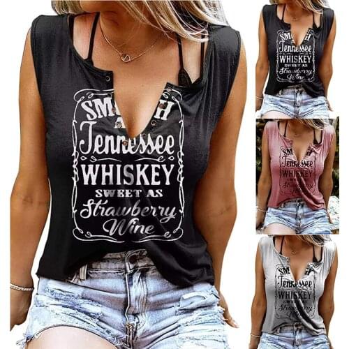 Women New Fashion Printed V Neck Sleeveless T Shirt Summer Sexy Casual Loose Top Fashion Sexy