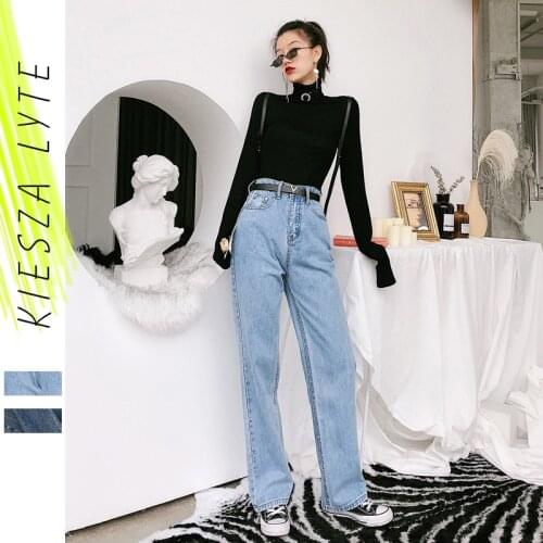 Womens Jeans Pants Straight Pencil High Waist Loose Simple Denim Baggy pants Mujer Trousers