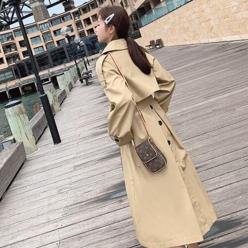 2021 New Style Trench Coats Women Khaki Long Windbreakers Womens Spring Autumn Double Breasted Overcoat Belt Female Slim Coat S
