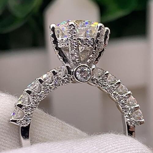 14K Au585 White Gold Women Wedding Party Engagement Ring 1 2 3 4 5 Carat Round Crown Moissanite Diamond Ring Luxury Trendy Gift