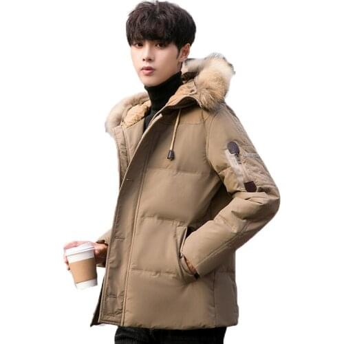 Winter black hooded mid-length coat jacket mens down jacket black cotton clothes Japanese and Korean casual thick coat jacket