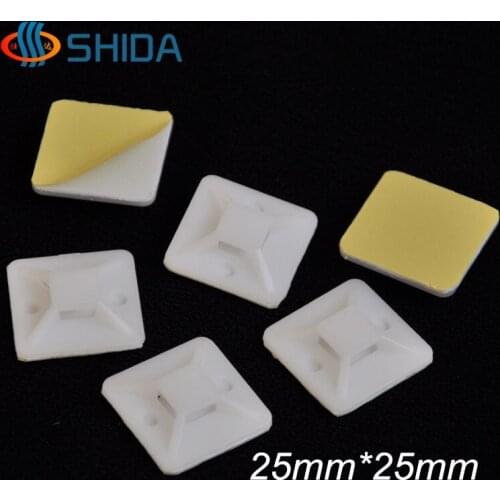 100pcs 25*25mm White and Black Self Adhesive Cable Tie Mounting Base Clamp Cable Drop Wire Holder Wall Mounted Clip