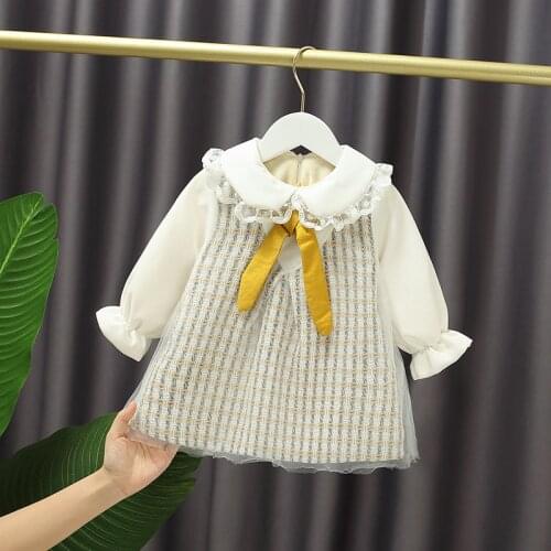 2021 Winter White Thicken Children Clothes Baby Girls Patchwork New Years Dress Kids Bow Cotton cloth Dress Girls Outwear MB17