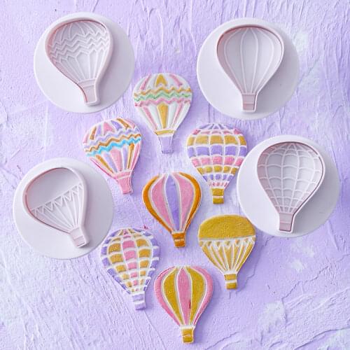 4Pcs Hot Air Balloon Fondant Cookie Cutters Biscuit Cutter Mold Fondant Embossing Plunger Cutter Cake Decorating Moulds Tools