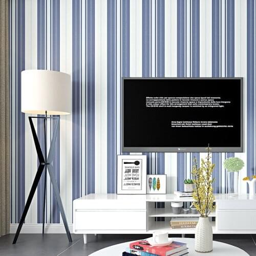 Beibehang Modern minimalist Mediterranean blue vertical stripes non-woven wallpaper bedroom living room TV background wallpaper