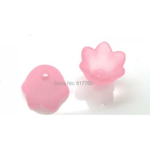 Free shipping-300PCs Pink Flower Frosted Acrylic Beads End Caps Findings (Fits 12mm-14mm Beads)10x9mm D0154