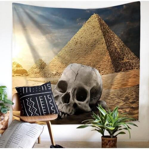 Boho Decor Tapestry Pyramid Skull Pattern Natural View Wall Hanging Background Dirt-resistant Novelty Fashion Style