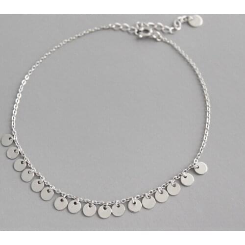 20CM+4CM Bohi Authentic 925 Sterling silver White Disc Coin & Geometric Tassel Anklet Bracelet Adjust fine Jewelry TLS144
