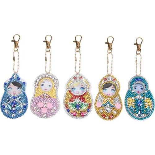 5pcs/set DIY Beauty Full Drill Special Shaped Diamond Painting Keychain Key Ring Diamond Embroidery Gift Cross Stitch Needlework