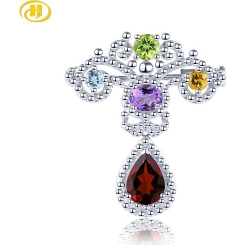 Hutang Natural Gemstone Multi-Color Womens Brooch 2.95 Carats Garnet Amethyst Peridot Elegant Classic Jewelry Design for Gifts
