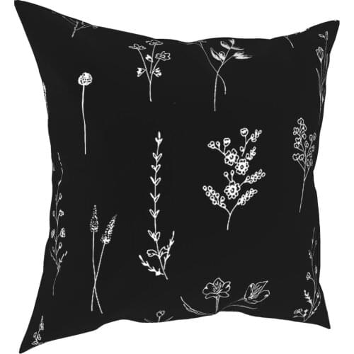 Black Wildflowers Pillowcover Home Decorative Floral Nature Botanic Flower Cushions Throw Pillow for Home Double-sided Printing