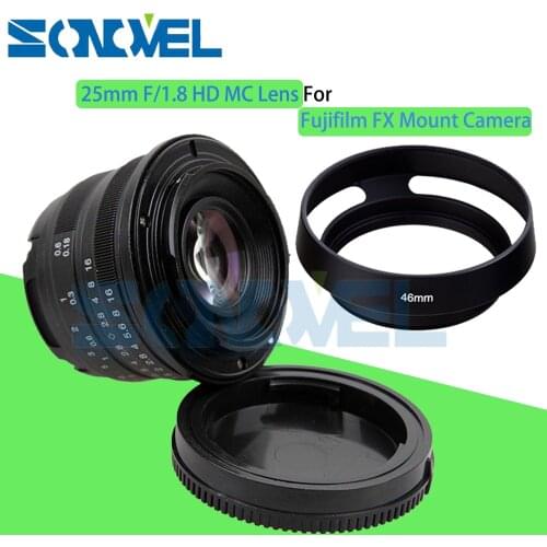 Black 25mm F/1.8 HD MC Manual Focus Wide Angle Lens+Hood for Fujifilm FX Camera X-T10 X-T2 X-PRO2 X-PRO1 X-E2 X-E1 X-M1 X-A3