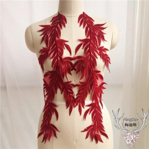 Four colors of bamboo leaves flowers patch red white wine red green lace flower applique