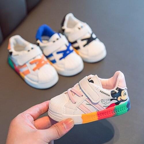 Disney Baby Shoes Cartoon Mickey Mouse White Sports Shoes For Girl Boy Casual Toddler Walking Shoes Internal 12-16CM