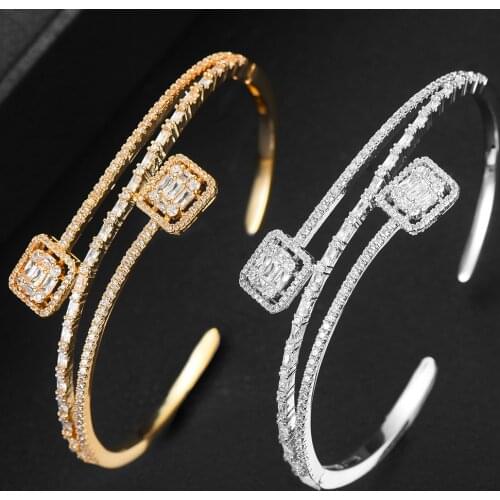 GODKI 2020 Luxury Stackable Cuff Bangle For Women Wedding Bagutte Cut Cubic Zircon Crystal CZ Dubai Bracelet Party Jewelry
