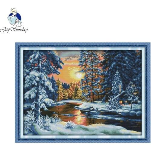 Joy Sunday Wholesale Needlework Stitch 11CT 14CT Cross Stitch Sets For Embroidery Kits Sunset snow Counted Cross-Stitching