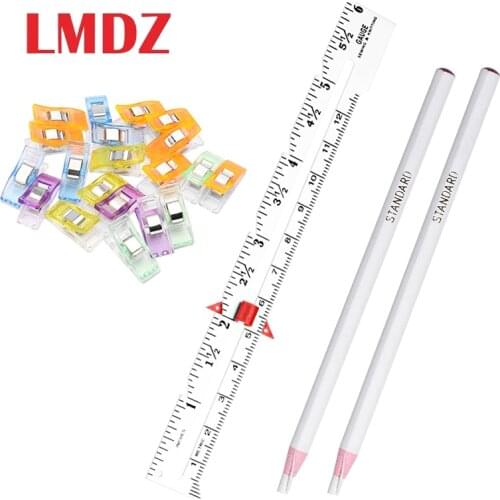 LMDZ Sliding Gauge Measure Ruler Aluminum Quilting Ruler with Plastic Clip Chalk Pencil for Measuring Quilting Sewing Craft Tool