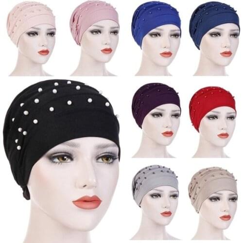 Muslim Women Beads Elastic Turban Beanie Hat Cancer Chemo Cap Head Wrap India Hat
