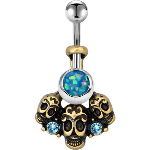 Body Punk 316L Surgical Steel Skull Belly Button Rings Vintage Belly Navel Piercings Jewelry Women Men