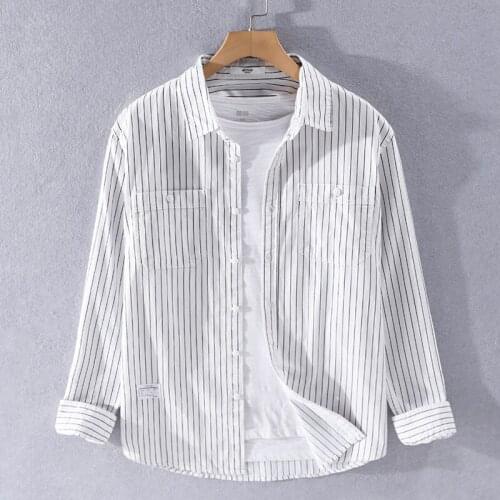 2020 New style long-sleeved striped shirt for men Japanese trendy simple shirts men cotton handsome shirt mens chemise camisa