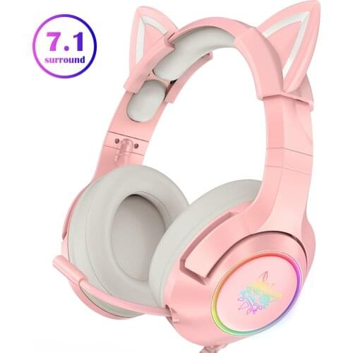 ONIKUMA 7.1 Stereo Sound Pink Gaming Headphones For Girl Kid PC Stereo Gaming Headset With Mic & LED Light For Laptop/PC/PS4/PS5