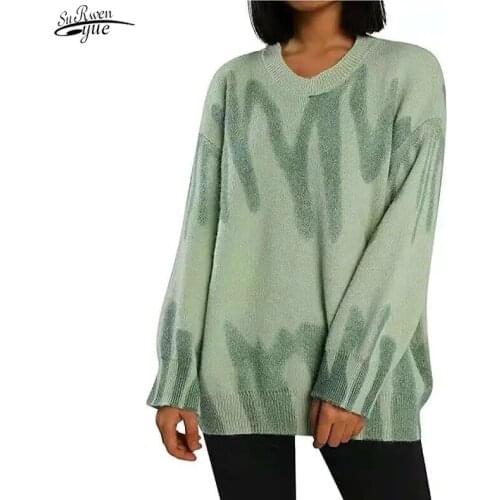 Fall Sweaters for Women V Neck Sweater Loose Casual Sweater Mid-length Lazy Design Sense Pullover Knitted Sweater 16672