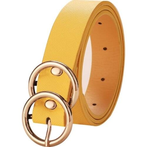 Fashion Double Round Belt Gold Buckle Waist Belts For Women Leather Belt Ladies Jeans Dress Accessories