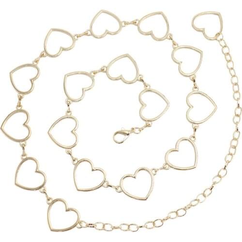 Cute Woman Waist Chain Belt for Dress Fashion Metal Hook Hollow Heart Trendy Casual Cute Slim Strap Belts