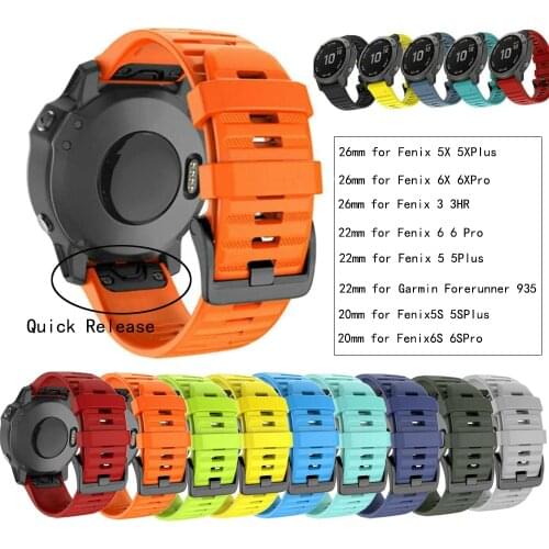 26 20 22mm Sport Silicone Watchband Wriststrap For Garmin Fenix 6X 6 6S Pro 5X 5 5S Plus 3 3HR Easy Fit Quick Release Wirstband