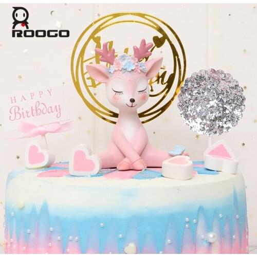 Roogo Cute Deer Style Home Decoration Polyresin for Office Desktop Birthday Cake and Car