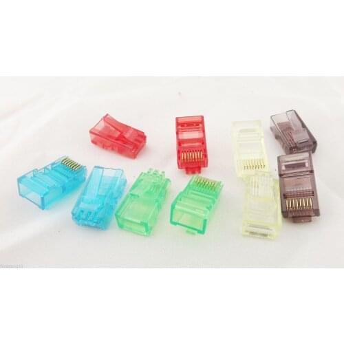 50pcs RJ45 Network Cable Modular Plug Ethernet CAT5 8P8C Connector End Multi-color Red/brown/Blue/Yellow/Green