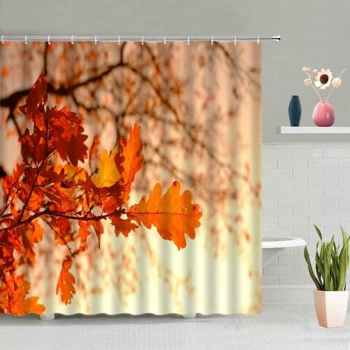 Autumn Scenery Shower Curtain Forest Leaves Bathroom Screen Bathing Curtains Washable Polyester Fabric With Hooks Set Home Decor