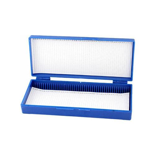 Blue Plastic Rectangle Shape Hold 50 Microslide Slide Microscope Box