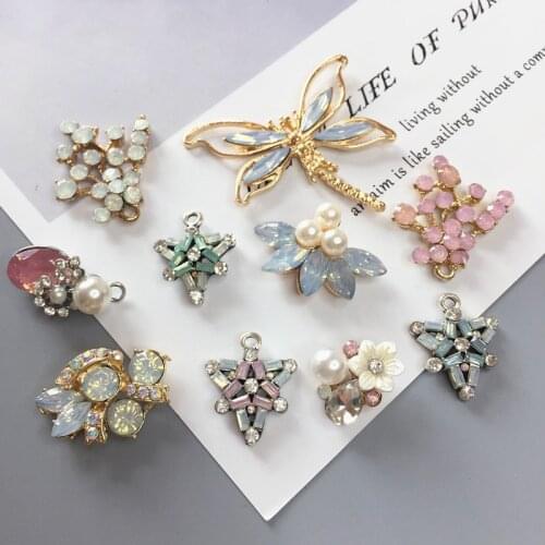 Alloy Crafts Materials Jelly Color Rhinestone Star Flower Crown Pendant Diy Earrings Necklace Pendant Jewelry Craft Supplies