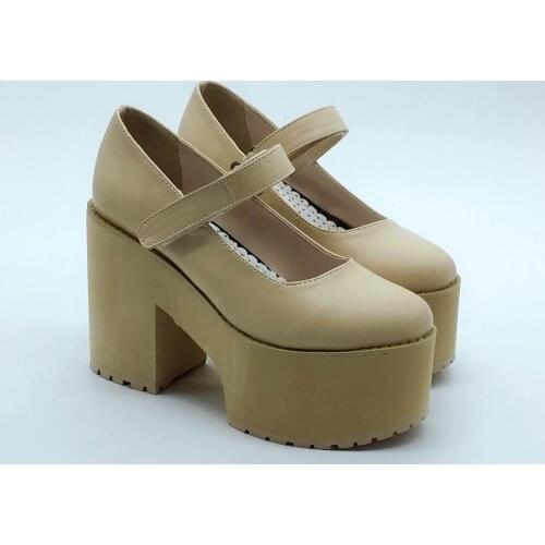 Sweet Girls' Beige Lolita 10cm High Platform Shoes Buckle Straps Cosplay Party Shoes