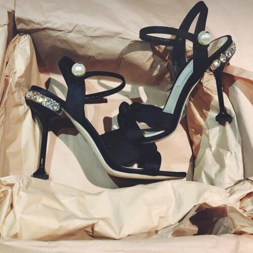 Open Toe Zapatos Slingback Pumps Crystal Sandalias Mujer Black Sexy High Heels Summer Sandals Women Stilettos Ladies Shoes