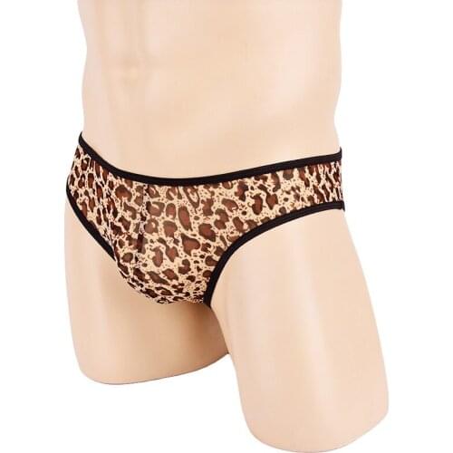 Taste underwear explosion briefs transparent mesh leopard see-through U convex sexy underwear