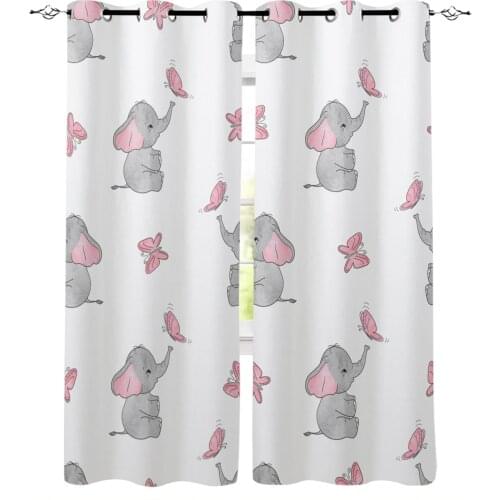 Butterfly Cartoon Africa Elephant White Home Decoration Living Room Curtains Window Treatments Kids Curtain For Kitchen Bedroom