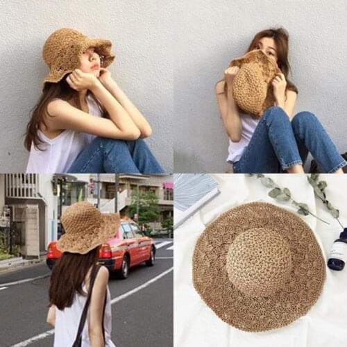 Women Foldable Handmade Straw Weave Wide Brim Sunscreen Hat Cap Beach Sunhat summer hat cap Hat Cap Sunhat summer hat cap Hat Ca