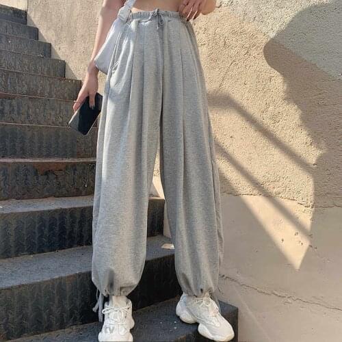 Autumn Solid Loose Wide leg pants Women Summer Trousers Wide Leg Loose Pants Ankle Length Pants Casual trouser Elastic Waist