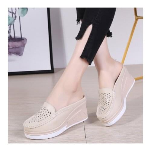 2020 Hot Summer Women Platform Slipper pattern Floral Flats Breathable Leather Casual Shoes Slip-on comfortable Nurses shoes