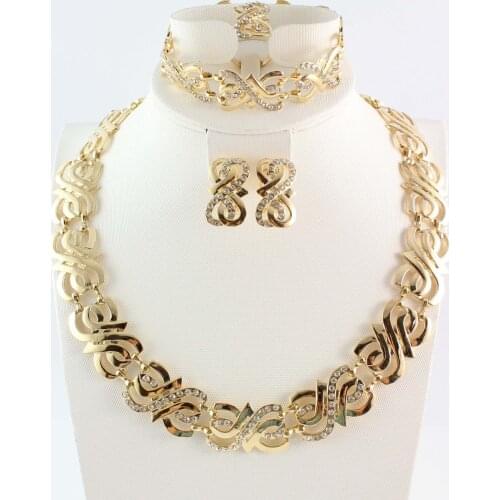 Women wedding Crystal jewelry sets gold Silver color sets necklace earring ring Bracelet african beads jewelry sets