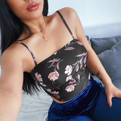 2021 Summer Ladies Midriff-baring Camisole Girls Floral Printing Sleeveless Backless Ruched Tops Slim Base Shirt Sexy Ruffles