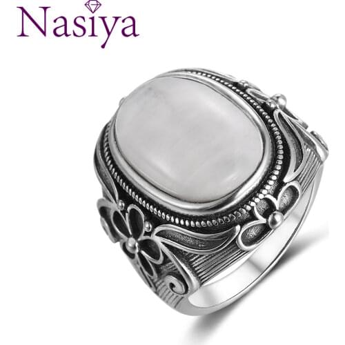 Natural Moonstone Ring Lady 925 Silver Jewelry Retro Party Ring 11x17MM Large Ellipse Gem Gift Wholesale