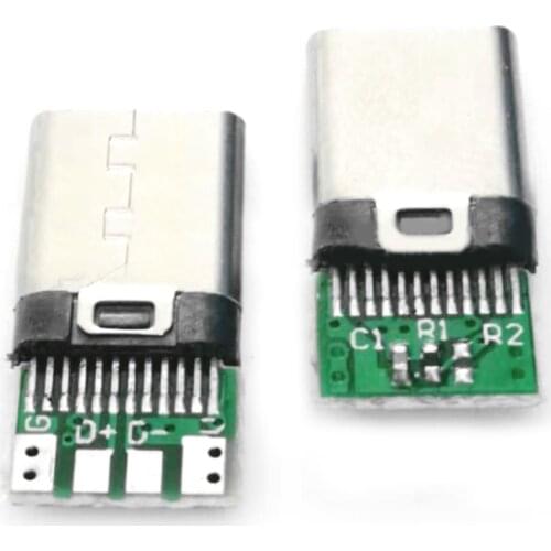 10pcs USB 2.0 Type C 24 Pins Connector Male Socket Adapter to Solder Wire PCB Board