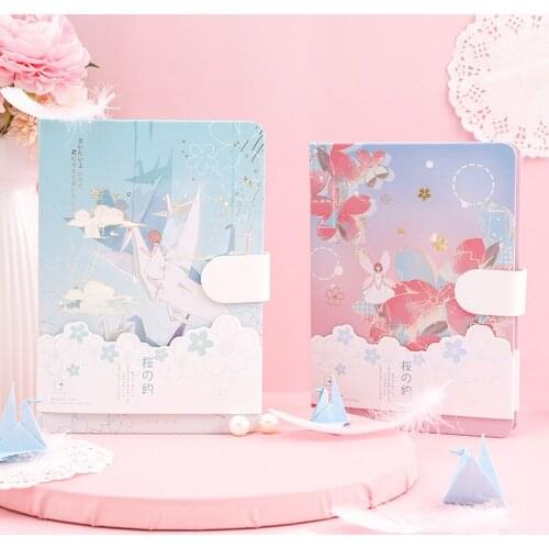 128 Sheets Sakura Line/Blank/Grid Magnetic Buckle Notebook Journals Agenda Daily Planner Kawaii School Stationery