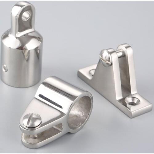 16Pcs Marine Boats Bimini Tops Hardware Fitting Set 4 Bow 22mm 7/8" (8 Eye Ends+6 Jaw Slides+2 Deck Hinges) 316 Stainless Steel