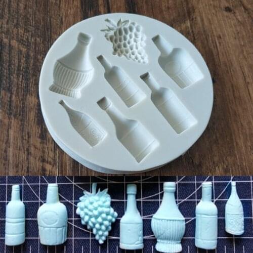 KUXSE 3D Wine Bottle Grape Silicone Molds Fondant Mold DIY Cake Decorating Tools Chocolate Sugarcraft Gumpaste Mould