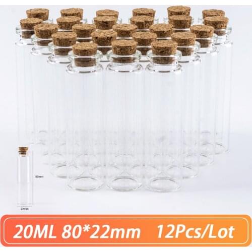 80*22mm 20ml Glass Bottle Small Stopper Test Tube Storage Spice Bottle Containers Glass jars Vials Cork Bottle 12pcs/Lot