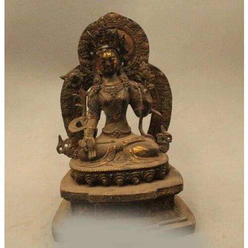 FREE SHIPPING 11"Tibet Tibetan Buddhism Bronze Gilt Seat 7 eye White Tara Buddha Goddess Statu